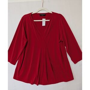 Lane Bryant Red V Neck 3/4 Sleeve Plus Size Tunic Top‎ Women's Size 14/16 New